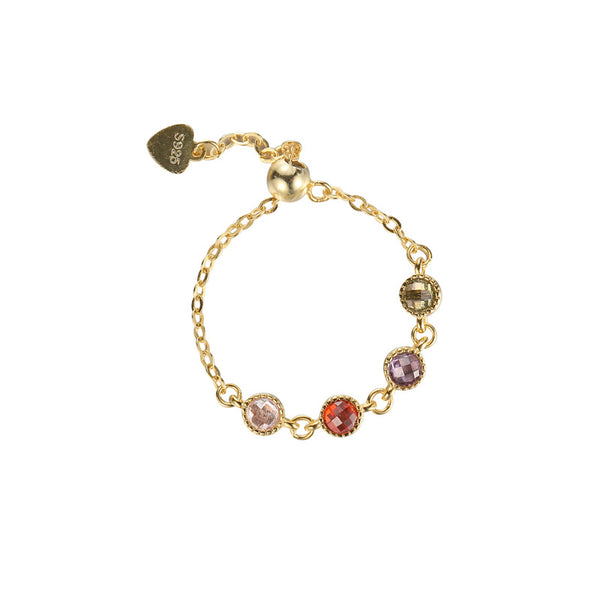 K319K 925 Sterling Silver Rainbow Crystal Chain Ring