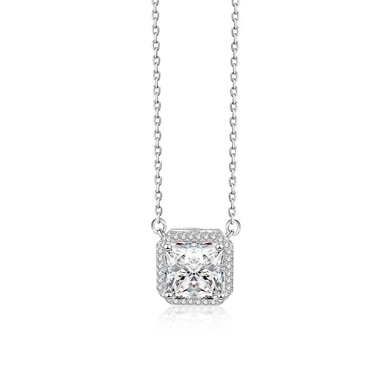 FX1236 925 Sterling Silver Cube Zirconia Pendant Necklace