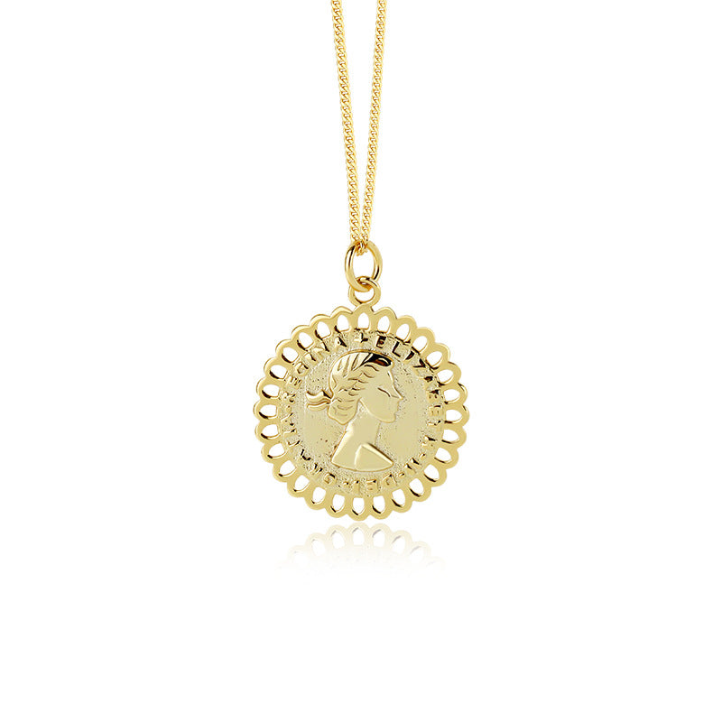 FX1104 925 Sterling Silver Elizabeth Coin Pendant Necklace