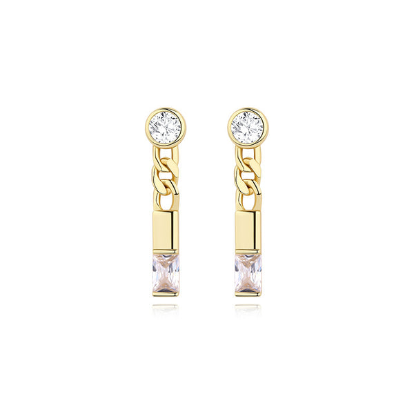FE2632 925 Sterliang Silver Chain Square Zircon Dangle Stud Earring