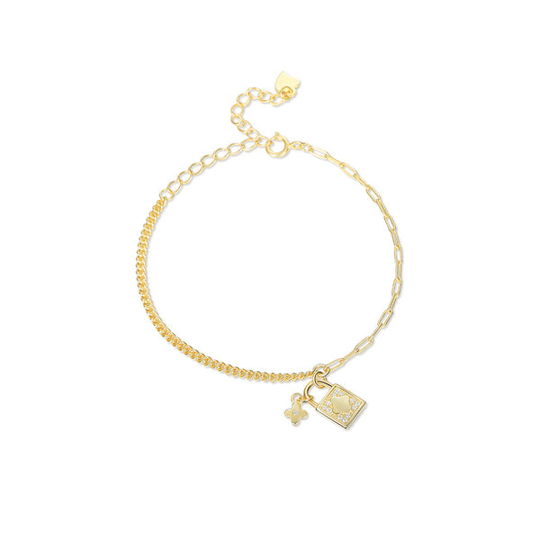 FS0344 925 Sterling Silver Zircon Lock Clover Bracelet