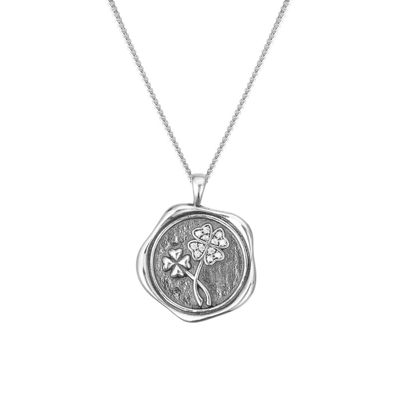 FX1043 925 Sterling Silver Four Leaf Clover Coin Pendant Necklace