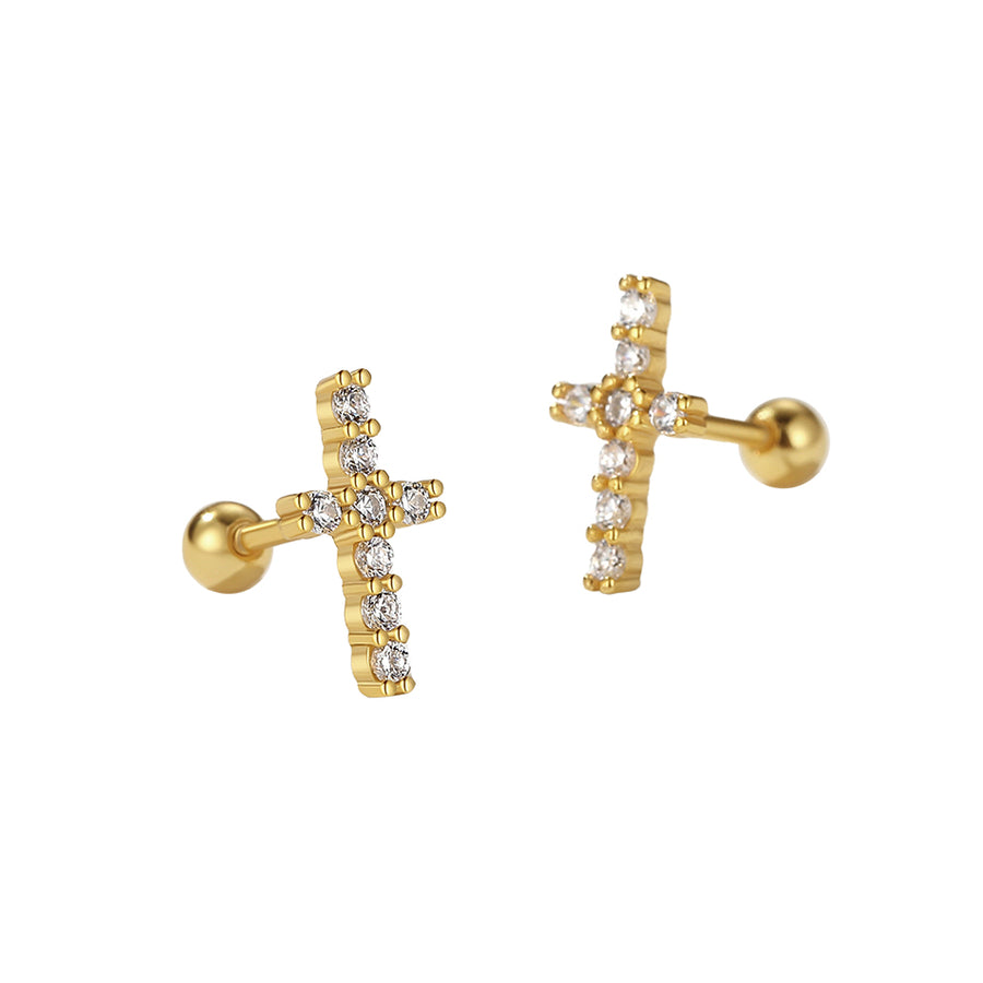 FE2342 925 Sterling Silver Cubic Zirconia Cross Stud Earrings