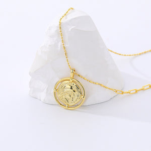 FX0988 925 Sterling Silver Embossed Ancient Coin Portrait Necklace