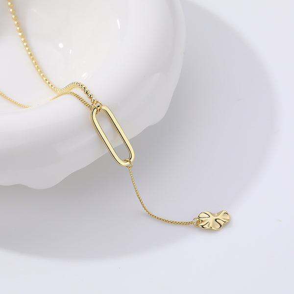 FX1101 925 Sterling Silver Long Tassel Oval Pendant Necklace