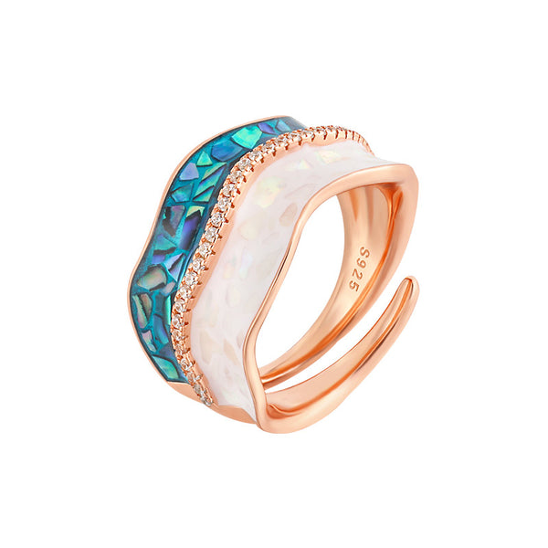 RHJ1193 925 Sterling Silver Cubic Zirconia Two-tone Enamel Open Ring