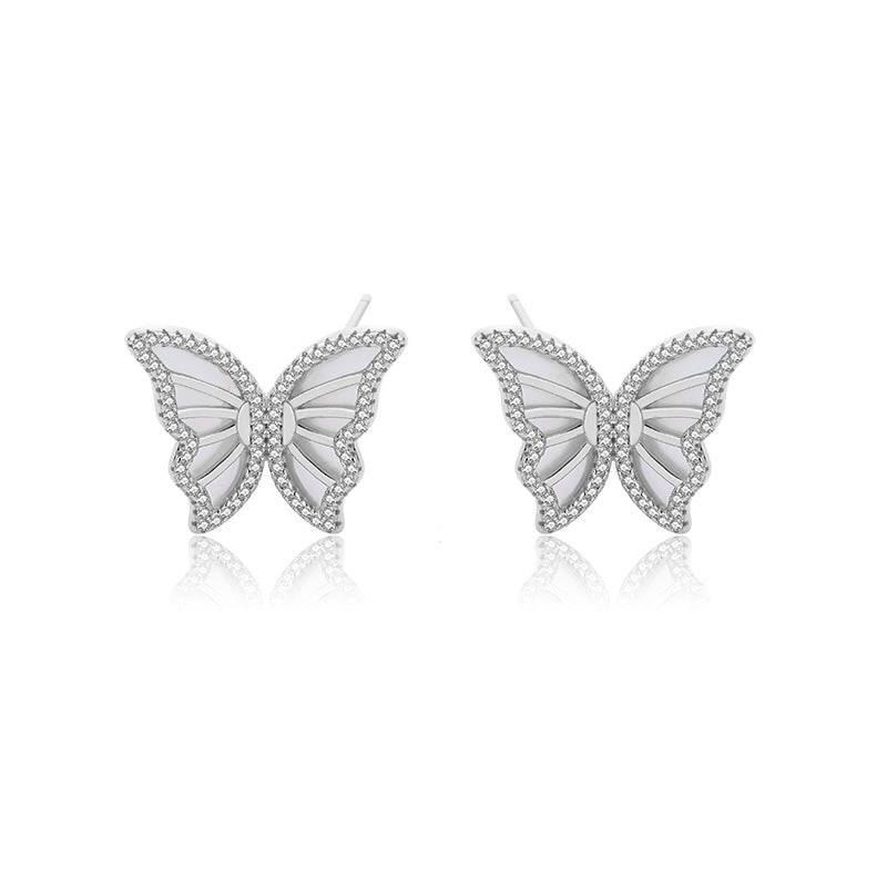 FE2688 925 Sterling Silver White Shell Butterfly Stud Earrings