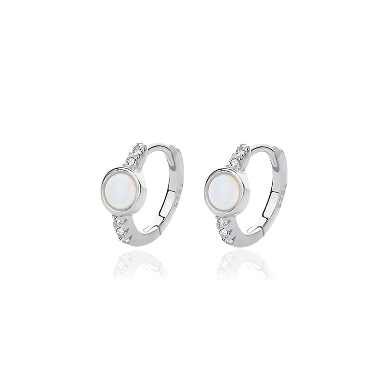 FE2533 925 Sterling Silver Synthetic Opal CZ Stone Hoop Earring