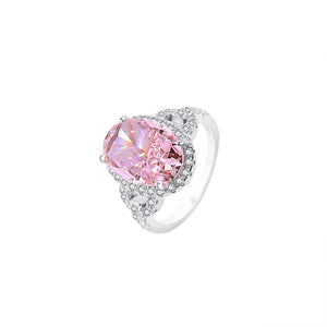 FJ1046 925 Sterling Silver Pink & Yellow Oval Cubic Zirconia Ring
