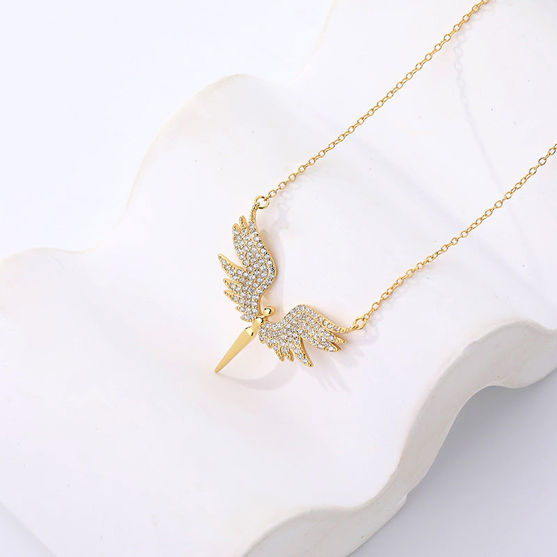 FX1082 925 Sterling Silver Zirconia Angel Wings Necklace