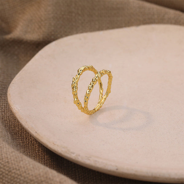 FJ1076 925 Sterling Silver Tinfoil Textured Double Layer Ring