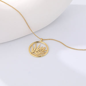 FX1028 925 Sterling Silver Leaf Circle Pendant Necklaces