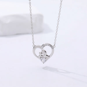 FX1070 925 Sterling Silver Zircon Maternal Love Hug Heart Necklace