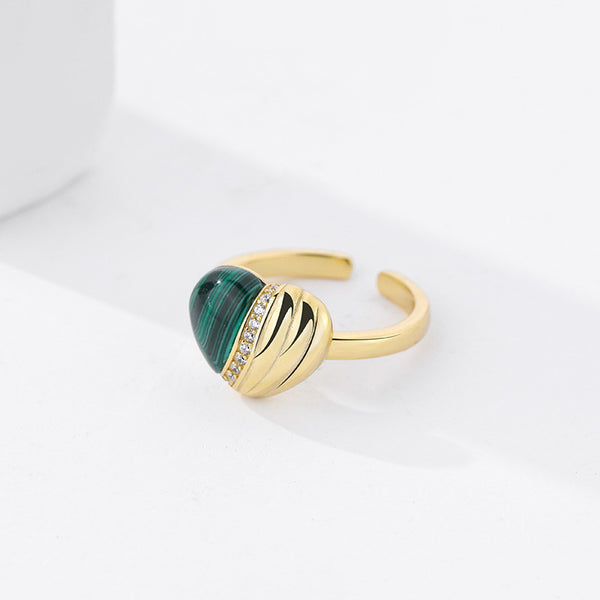 FJ0907 925 Sterling Silver Heart Malachite Ring