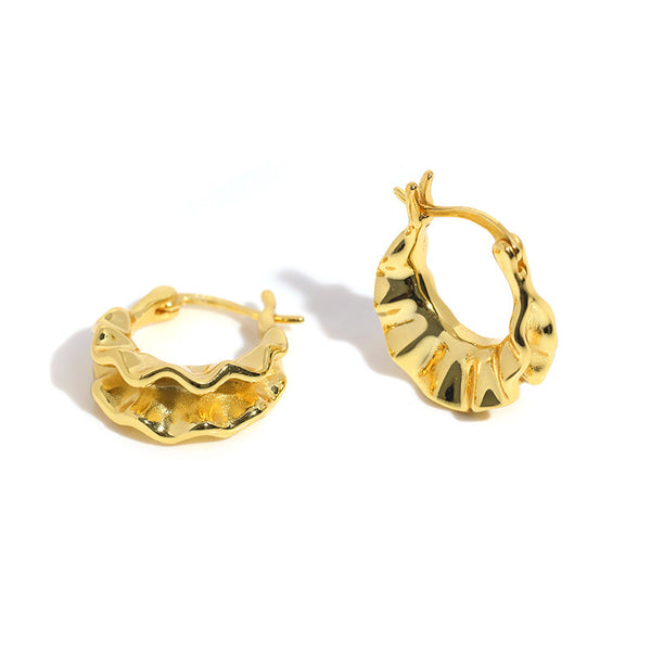 FE3053 925 Sterling Silver Crinkled Textured Hoop Earrings