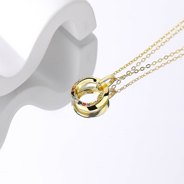 FX1003 925 Sterling Silver Circle Colorful Zircon Pendant Necklaces