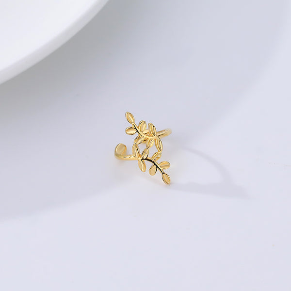 FE2609 925 Sterling Silver Dainty Leaf Ear Cuff