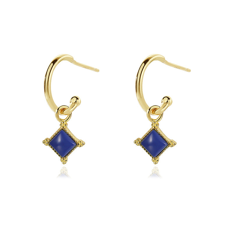 FE3040 925 Sterling Silver Rhombus Lapis Lazuli Dangle Earrings