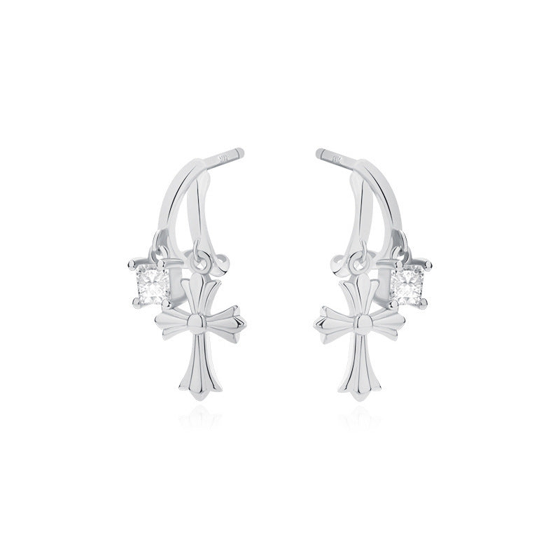 FE2659 925 Sterling Silver Cross Zirconia Stud Earrings