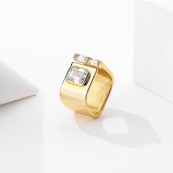 FJ0961 925 Sterling Silver Genstone Square Band Ring