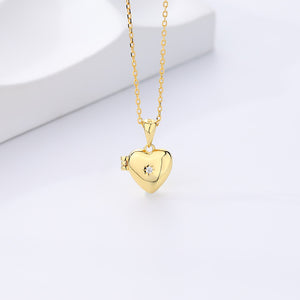FX1078 925 Sterling Silver Open Couple Heart Photo Frame Necklace