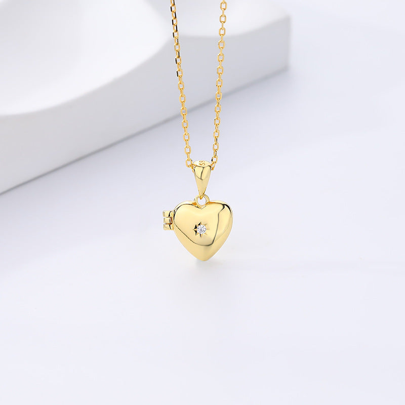 FX1078 925 Sterling Silver Open Couple Heart Photo Frame Necklace