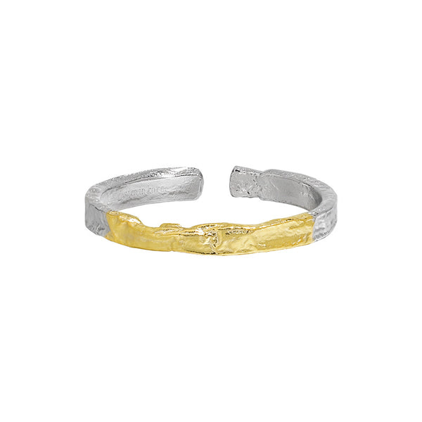 RHJ1176 925 Sterling Silver Two-tone Textured Open Ring