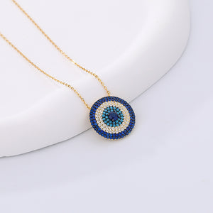 FX1010 925 Sterling Silver Blue Cubic Zirconia Evil Eye Pendant Necklaces