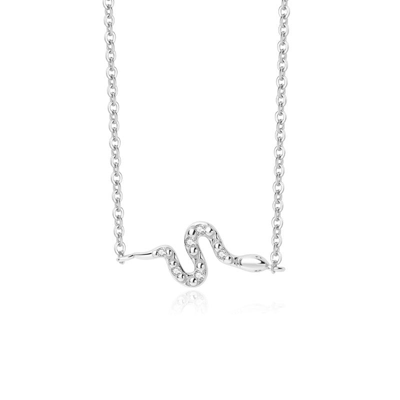 FX1023 925 Sterling Silver Cubic Zirconia Snake Pendant Necklaces