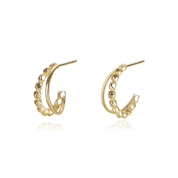 FE3041 925 Sterling Silver Double Band Bead Hoop Earring