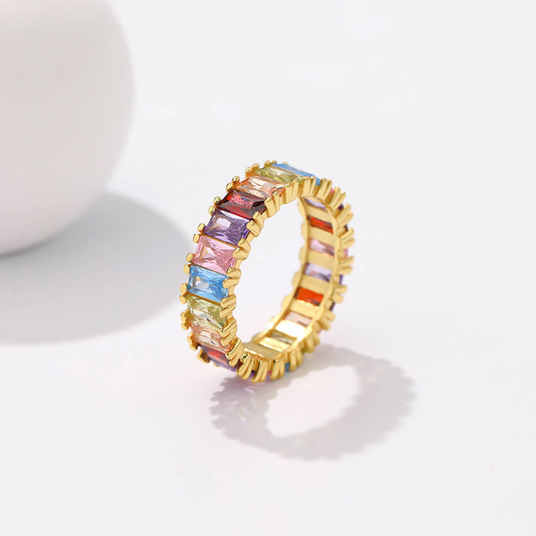 FJ1091 925 Sterling Silver Colorful Baguette CZ Ring