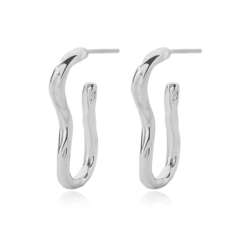 FE2577 925 Sterling Silver Metallic Irregular Geometry Stud Earring