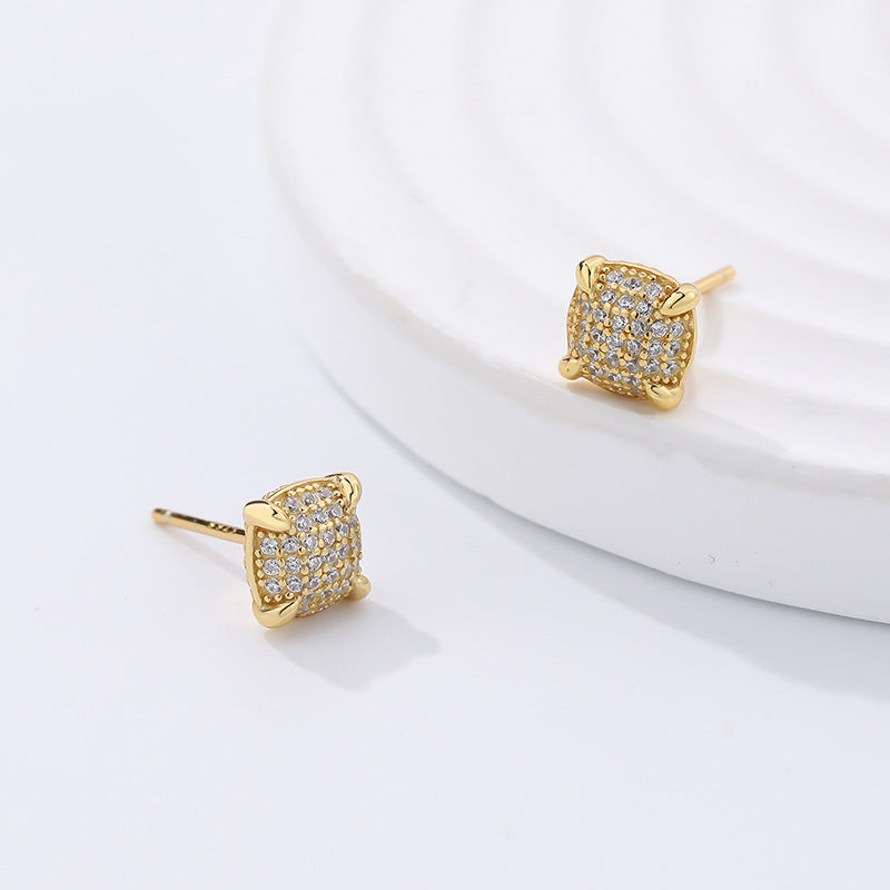 FE2685 925 Sterling Silver Square All Over Four-Claw Zircon Stud Earrings