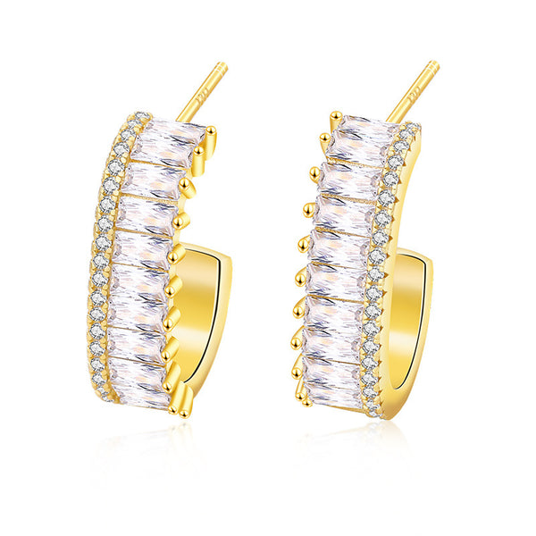 FE3008 925 Sterling Silver CZ Band Hoop Earring