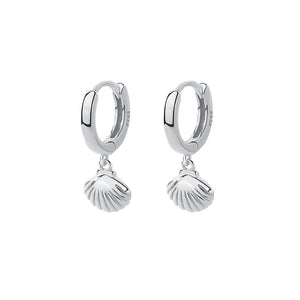 FE2480 925 Sterling Silver Dainty Shell Dangle Hoop Earrings