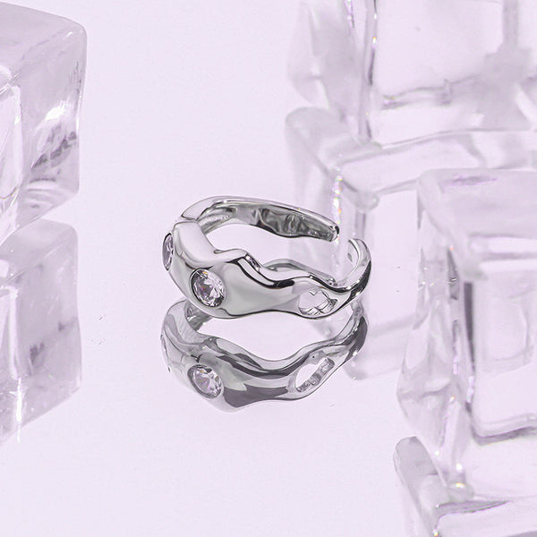 FJ0971 925 Sterling Silver Wave Genstone Ring