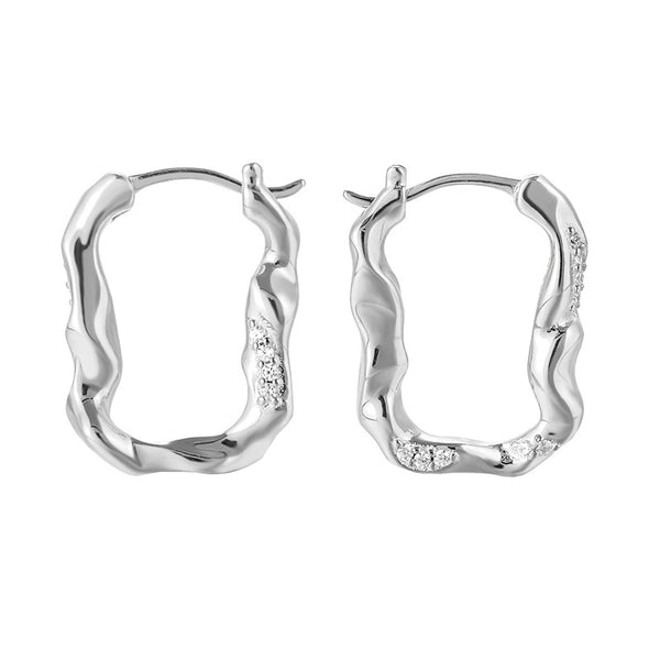 RHE1346 925 Sterling Silver Geometric Irregular U-shaped Zircon Hoop Earring