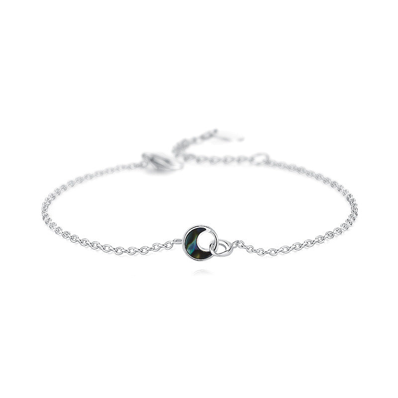FS0312 925 Sterling Silver Crescent Moon Abalone Shell Bracelet