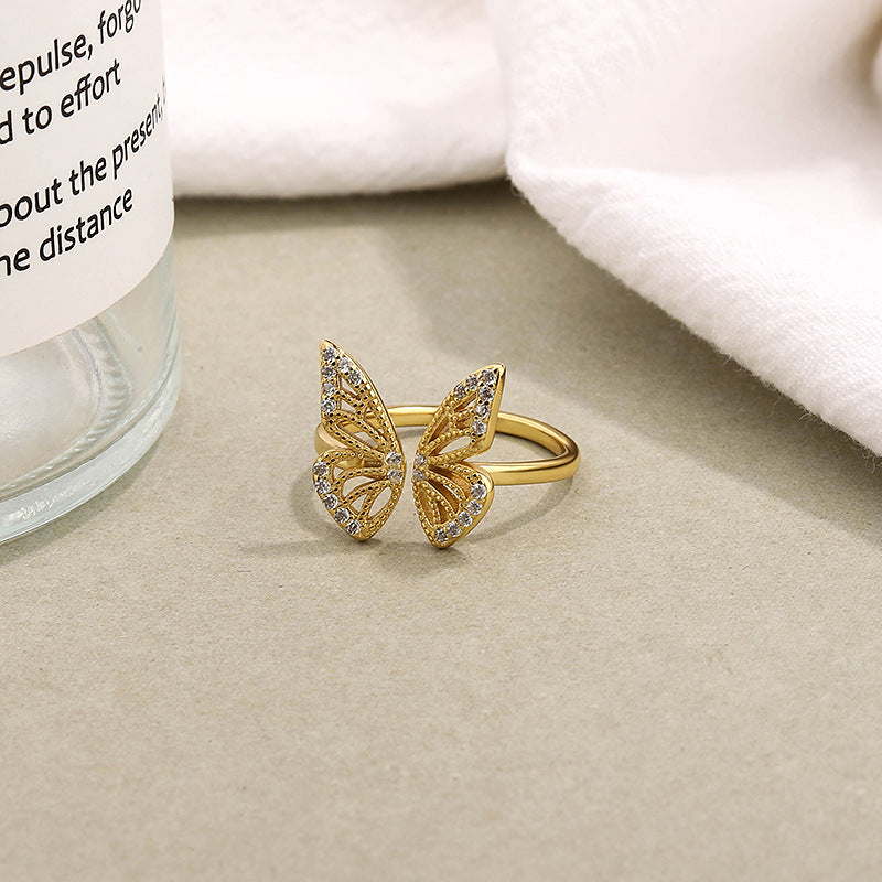 FJ0838 925 Sterling Silver Pave Butterfly Ring