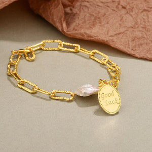 FS0372 925 Sterling Silver Good Luck Baroque Pearl Bracelet