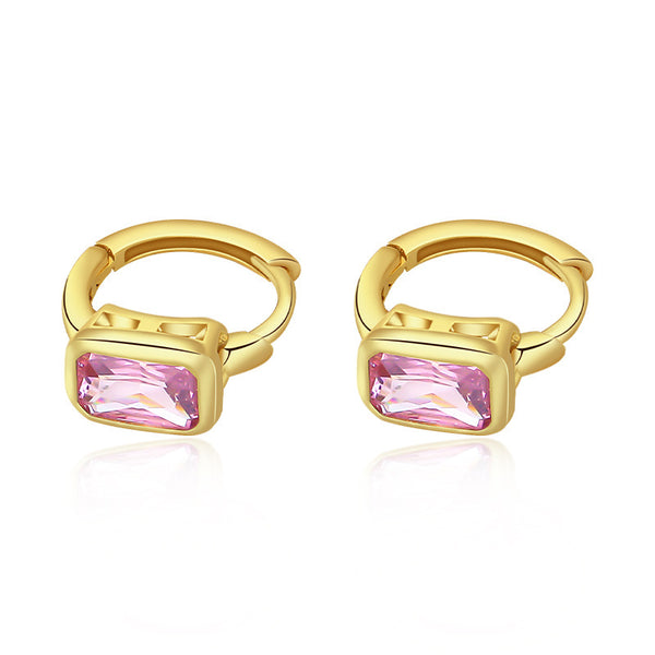 FE3022 925 Sterling Silver Square Pink Zircon Earrings