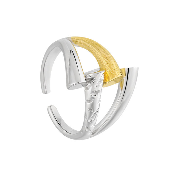 RHJ1197 925 Sterling Silver Two-Tone Cross Cutout Open Ring