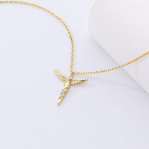 FX1083 925 Sterling Silver Zircon Angel Wings Clavicle Necklace