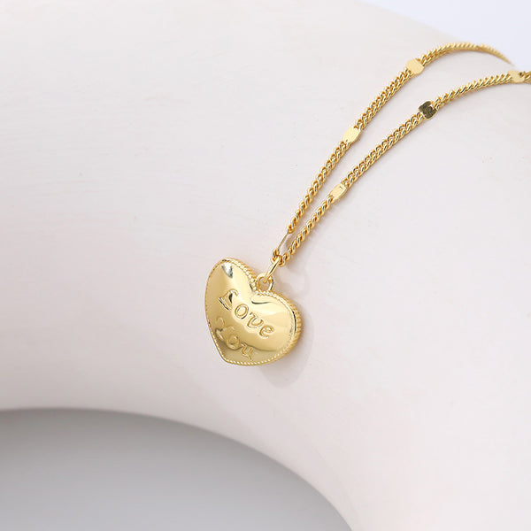 FX0981 925 Sterling Silver Engraved Letter "Love You" Heart Pendant Necklace