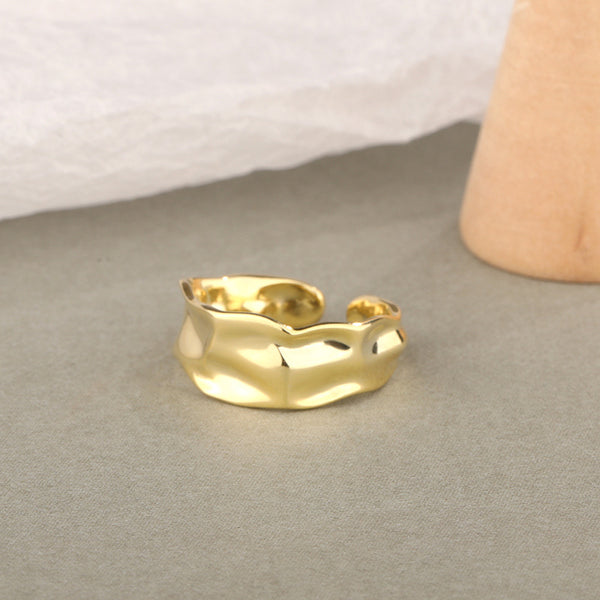 FJ0977 925 Sterling Silver Concave-Convex Frosted Curved Irregular Ring