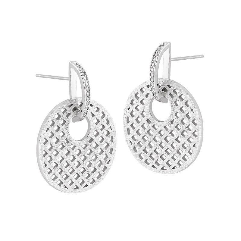 RHE1347 925 Sterling Silver Geometric Round Cutout Mesh Stud Earrings