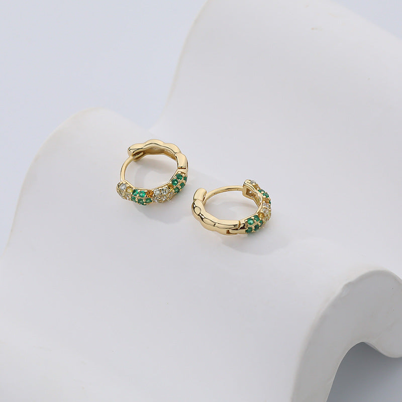 FE2530 925 Sterling Silver Simplicity Colorful CZ Stone Hoop Earring
