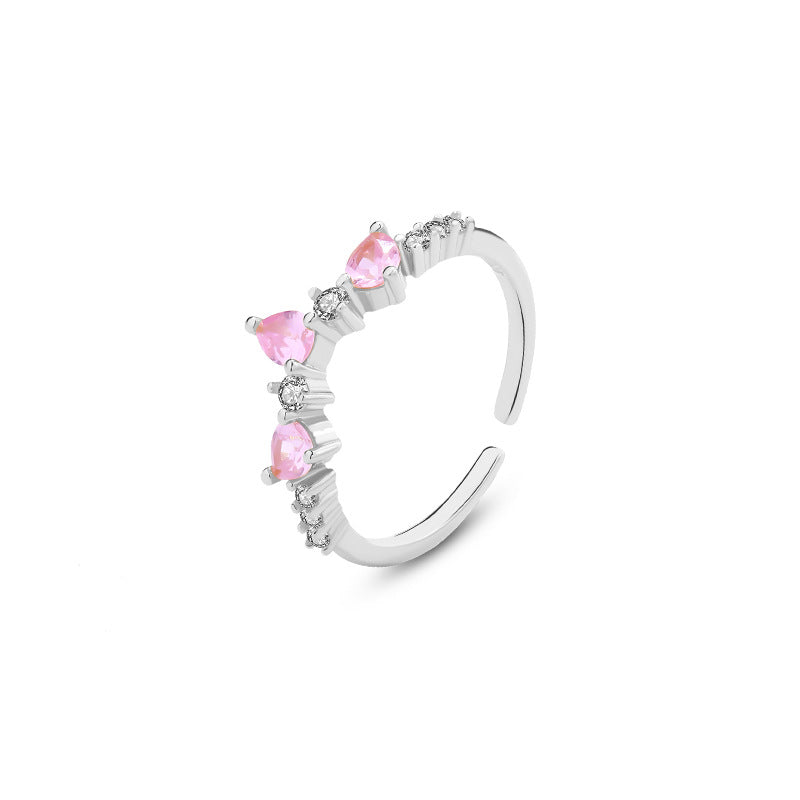 FJ1090 925 Sterling Silver Water Drop Pink Zircon Ring