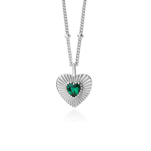 FX0996 925 Sterling Silver Vintage Emerald Heart Necklace