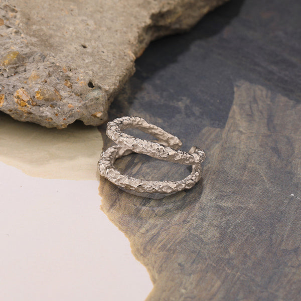 FJ0973 925 Sterling Silver Hammered Double Ring